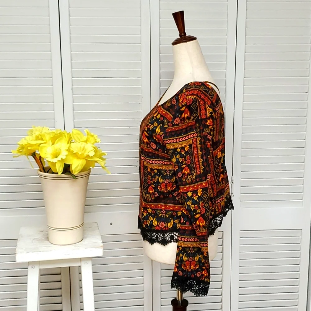 Vintage H&M Coachella Official Collection Flowy Floral Print Boho Top Size  6